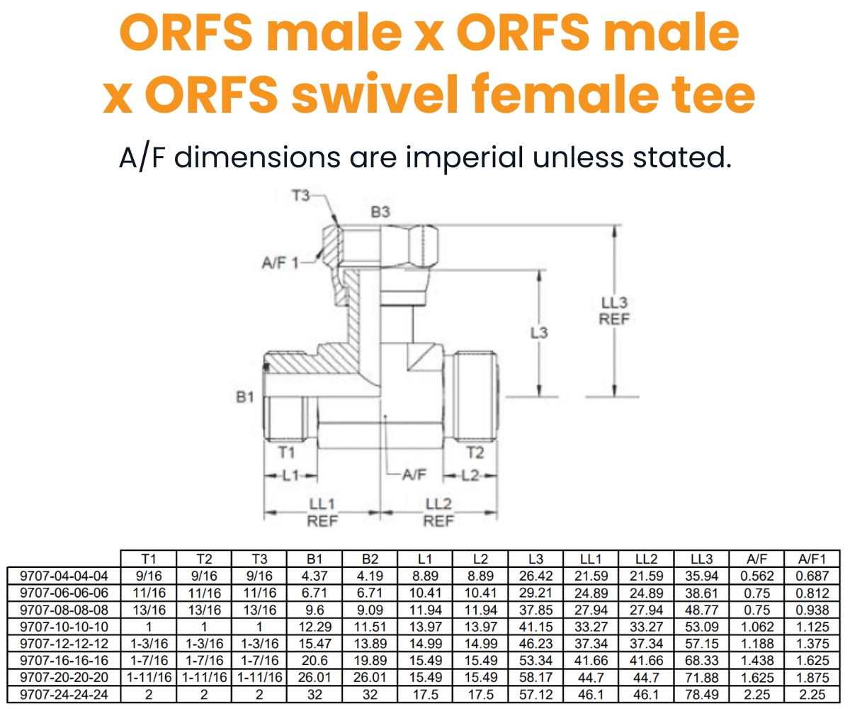 9/16 Orfs M/M/F Tee Hydraulic Adaptor